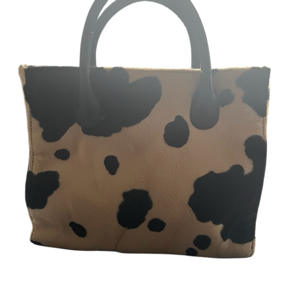EUC Faux Fur Cow Animal Print Black and Tan Shoulder Tote Bag